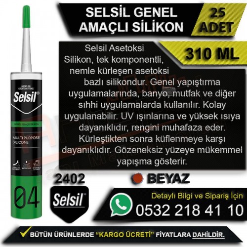 Selsil Genel Amaçlı Silikon 300 Gr Beyaz (25 Adet)