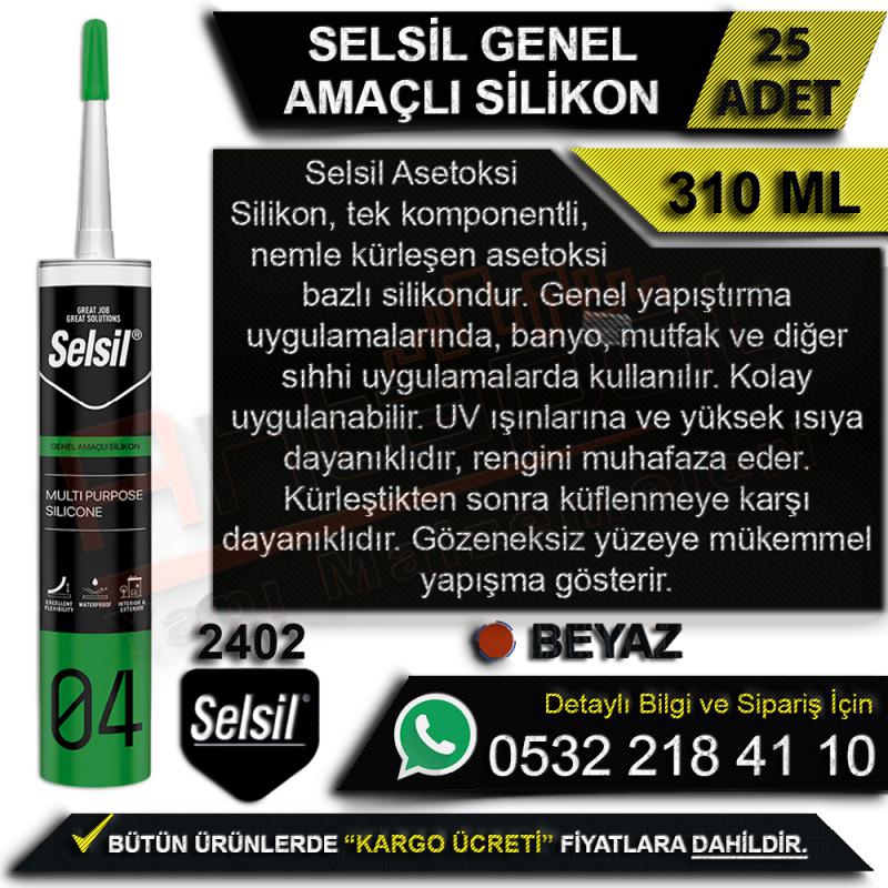 Selsil Genel Amaçlı Silikon 300 Gr Beyaz (25 Adet) -