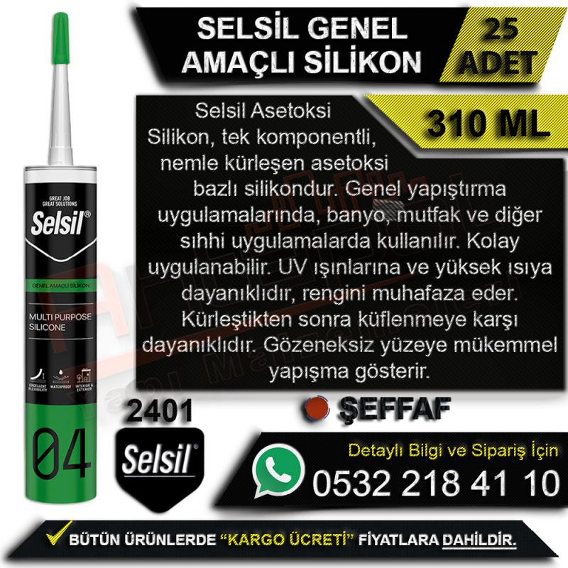 Selsil Genel Amaçlı Silikon 300 Gr Şeffaf (25 Adet) -