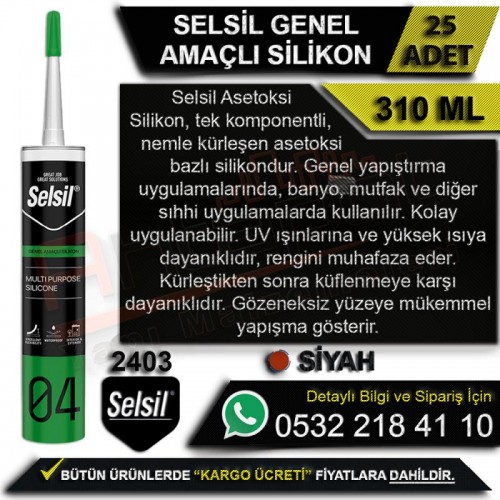 Selsil Genel Amaçlı Silikon 300 Gr Siyah (25 Adet)