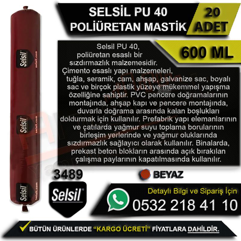 Selsil PU 40 Poliüretan Sosis Mastik 600 Ml Beyaz (20 Adet) - Mastik Çeşitleri
