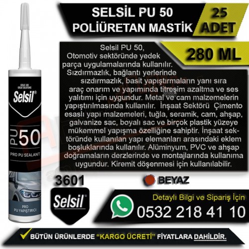 Selsil PU 50 Poliüretan Mastik 280 Ml Beyaz (25 Adet)