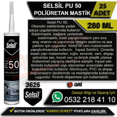 Selsil PU 50 Poliüretan Mastik 280 Ml Gri (25 Adet)