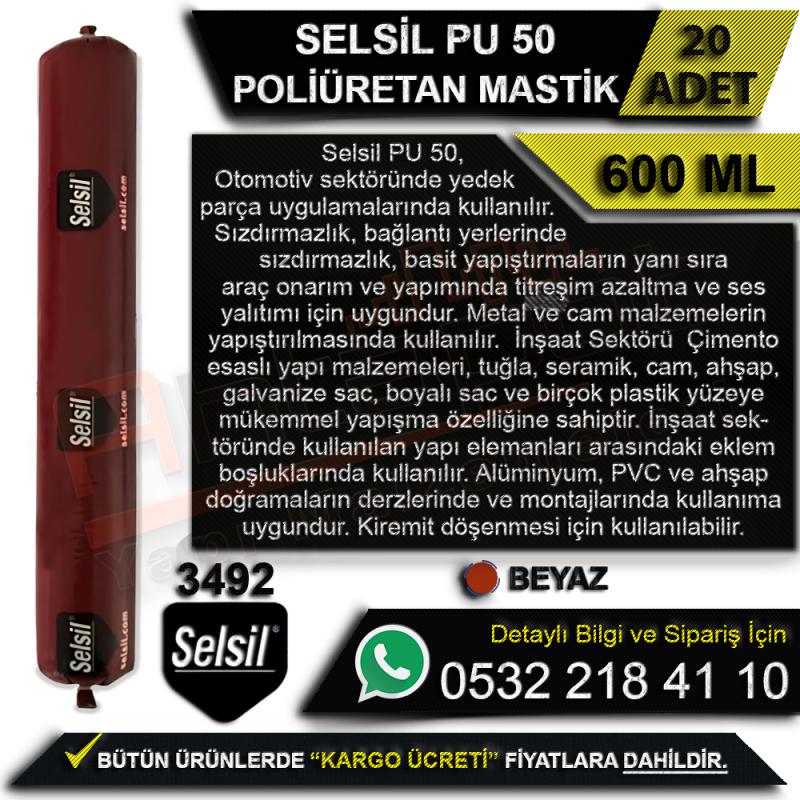 Selsil PU 50 Poliüretan Sosis Mastik 600 Ml Beyaz (20 Adet) - Mastik Çeşitleri