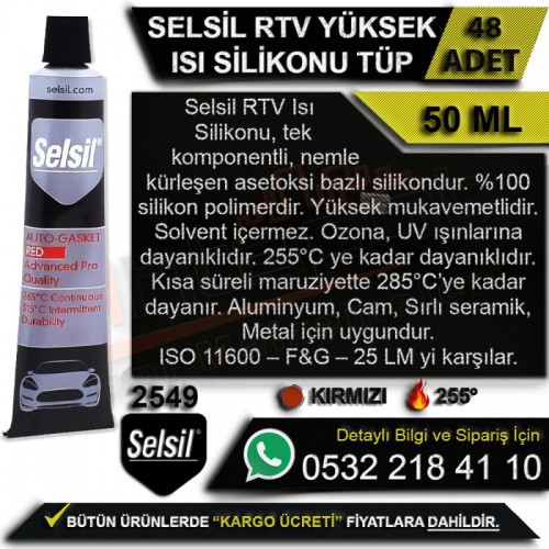 Selsil Rtv Yüksek Isı Silikonu Tüp 50 Ml Kırmızı (48 Adet)
