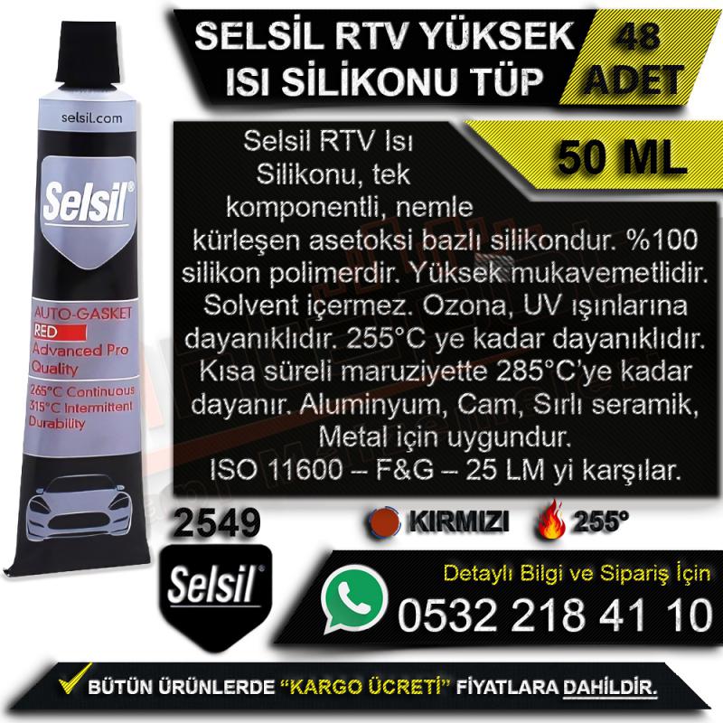 Selsil Rtv Yüksek Isı Silikonu Tüp 50 Ml Kırmızı (48 Adet) -