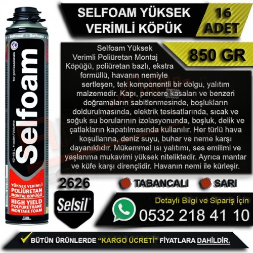 Selsil Selfoam Yüksek Verimli Montaj Köpüğü 850 gr Tabancalı (16 Adet)