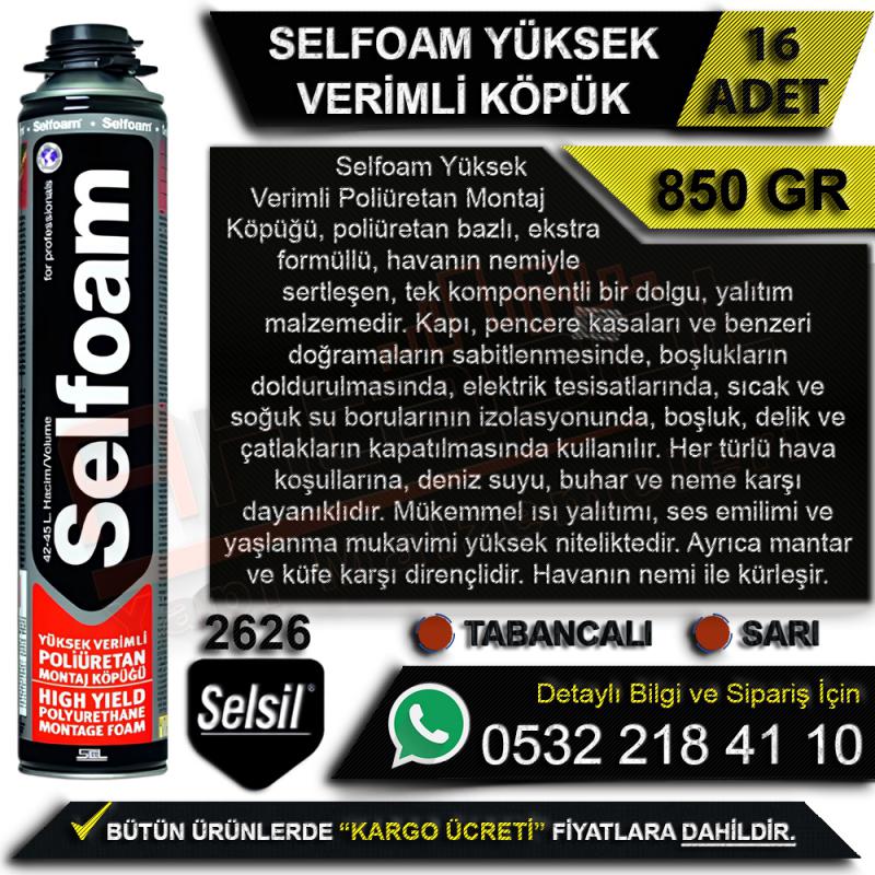 Selsil Selfoam Yüksek Verimli Montaj Köpüğü 850 gr Tabancalı (16 Adet) -