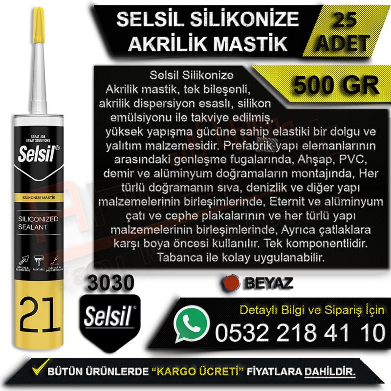 Selsil Silikonize Akrilik Mastik 500 Gr Beyaz (25 Adet) - Mastik Çeşitleri