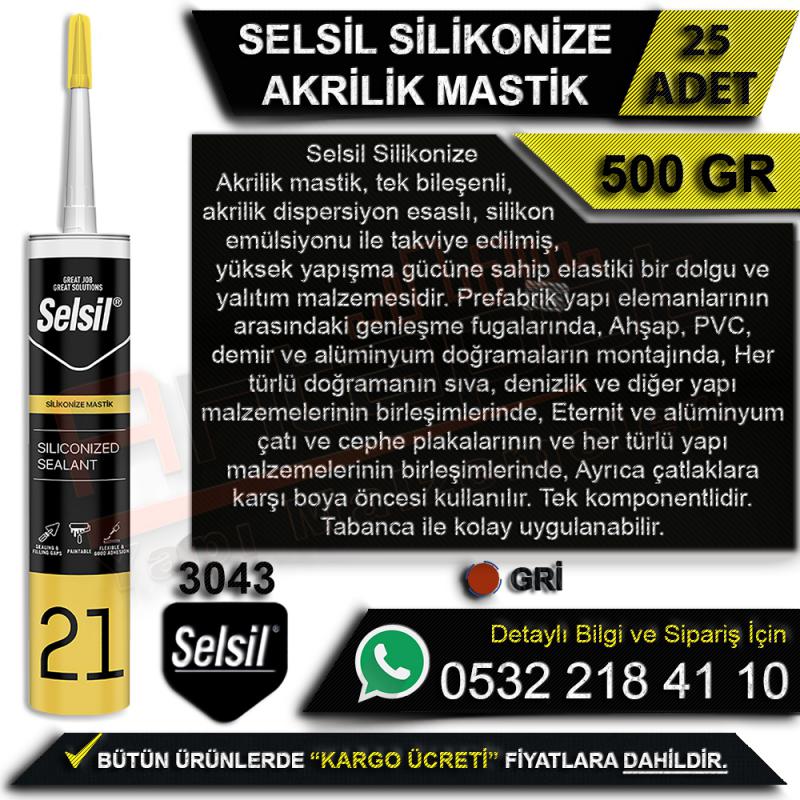 Selsil Silikonize Akrilik Mastik 500 Gr Gri (25 Adet) - Mastik Çeşitleri