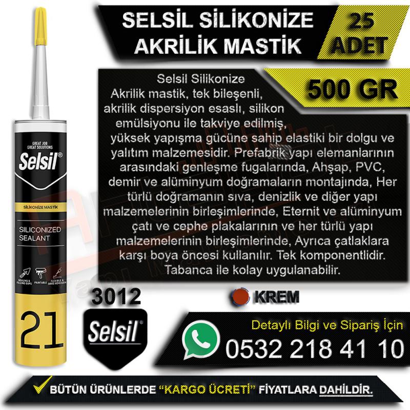 Selsil Silikonize Akrilik Mastik 500 Gr Krem (25 Adet) - Mastik Çeşitleri