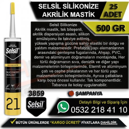 Selsil Silikonize Akrilik Mastik 500 Gr Şampanya (25 Adet)