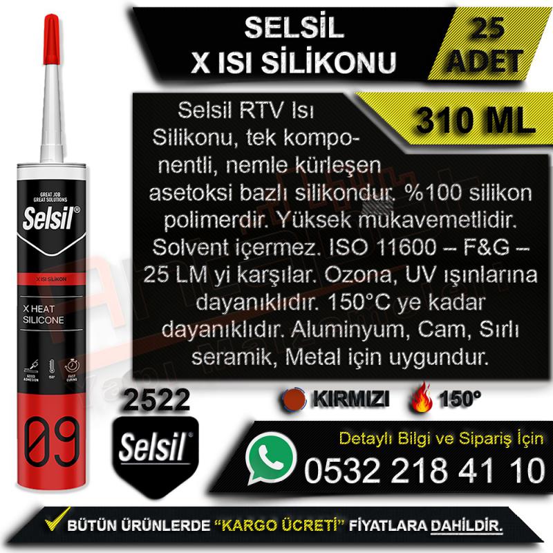 Selsil X Isı Silikonu 310 Ml Kırmızı (25 Adet) -