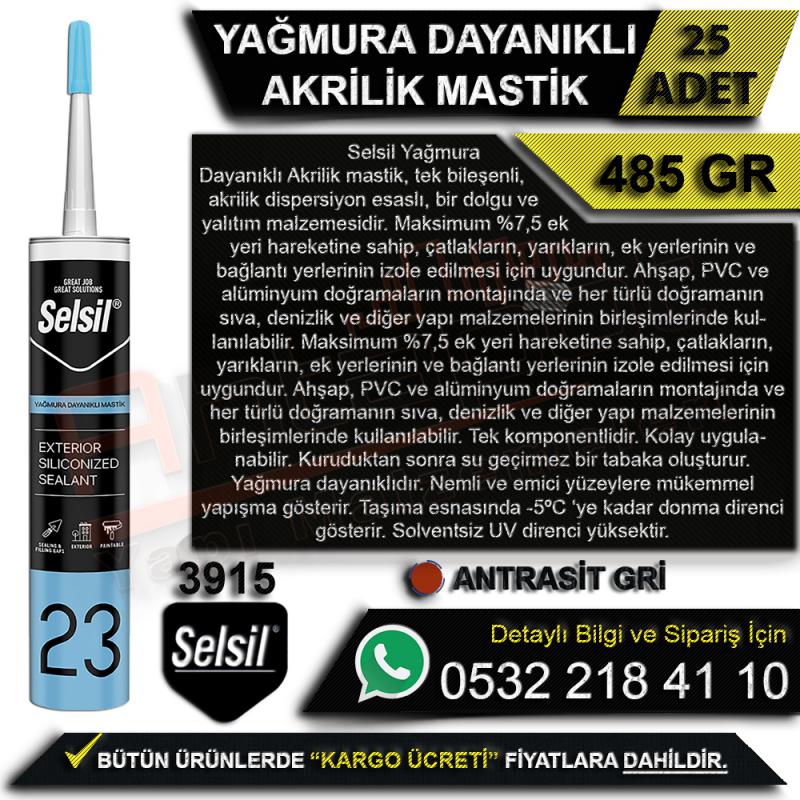 Selsil Yağmura Dayanıklı Akrilik Mastik Antrasit Gri 485 Gr (25 Adet) - Mastik Çeşitleri
