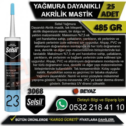 Selsil Yağmura Dayanıklı Akrilik Mastik Beyaz 485 Gr (25 Adet)