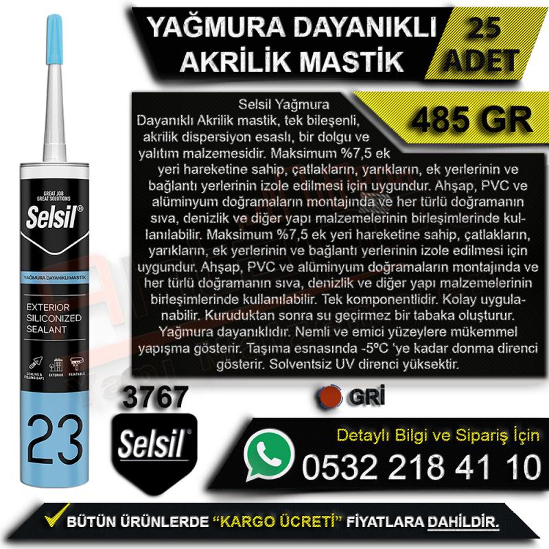 Selsil Yağmura Dayanıklı Akrilik Mastik Gri 485 Gr (25 Adet) - Mastik Çeşitleri