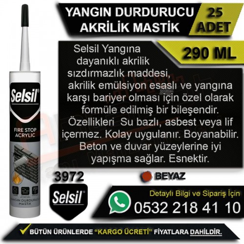 Selsil Yangın Durdurucu Akrilik Mastik 290 Ml Beyaz (25 Adet)