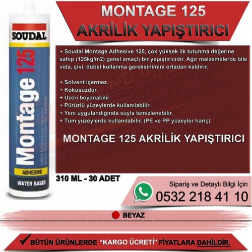 Soudal Montage 125 Akrilik Yapıştırıcı Beyaz (310ML, 30 Adet)