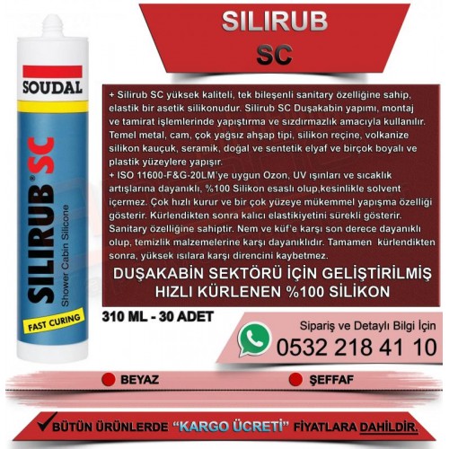 Soudal Silirub Sc Duşakabin Silikonu Şeffaf 310 ML (30 Adet)