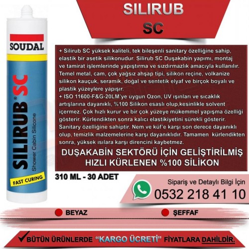 Soudal Silirub Sc Duşakabin Silikonu Şeffaf 310 ML (30 Adet)