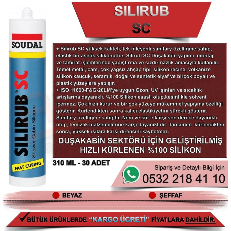 Soudal Silirub Sc Duşakabin Silikonu Şeffaf 310 ML (30 Adet)