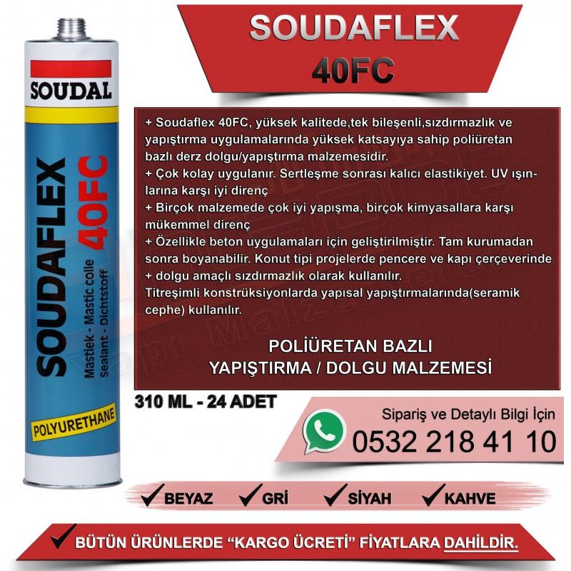 Soudal Soudaflex 40 Fc Poliüretan Mastik Beyaz 290 ML (24 Adet) - Mastik Çeşitleri
