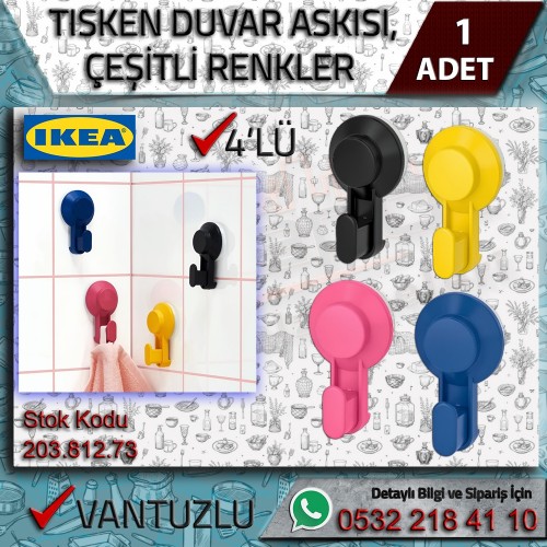 Tısken Duvar Askısı Vantuzlu Askı Renkli 4 Adet