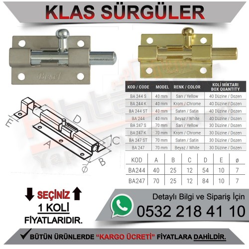 Beşel BA244 Klas Sürgüler 40 Mm Beyaz (480 Adet)