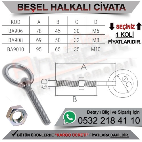 Beşel BA9010 Halkalı Civata M10 (280 Adet)