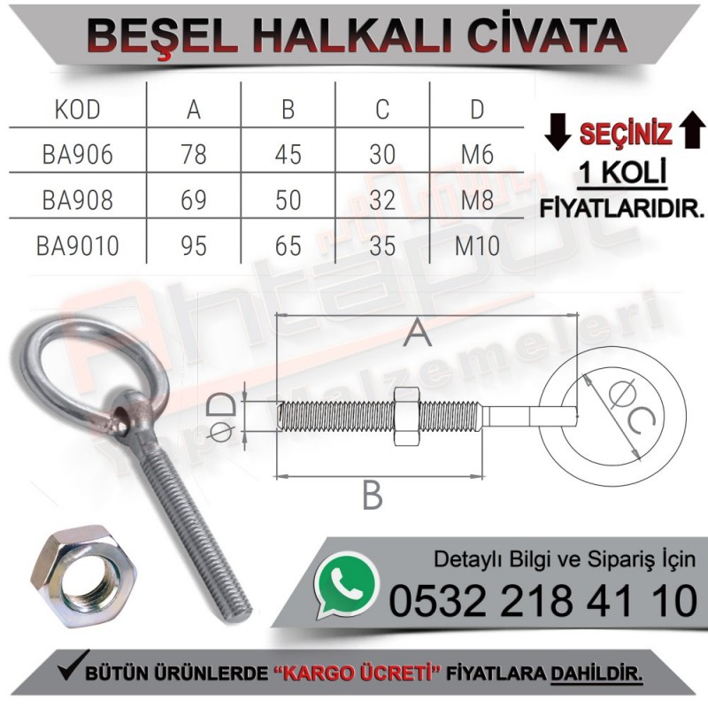Beşel BA906 Halkalı Civata M6 (480 Adet) -