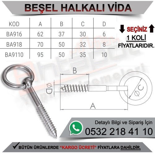 Beşel BA9110 Halkalı Vida 10 Mm (280 Adet)