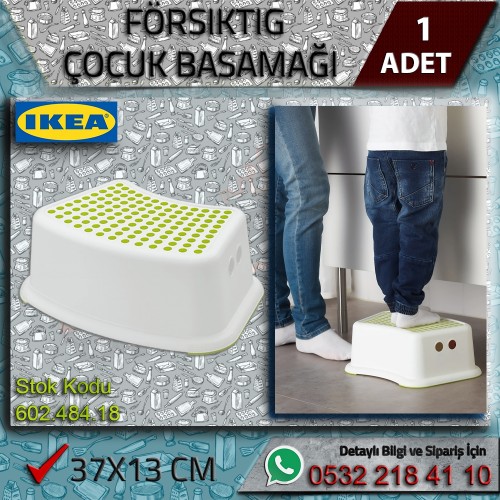 IKEA FÖRSIKTIG Çocuk Banyo Basamağı (Beyaz-Yeşil, 37x13 cm)