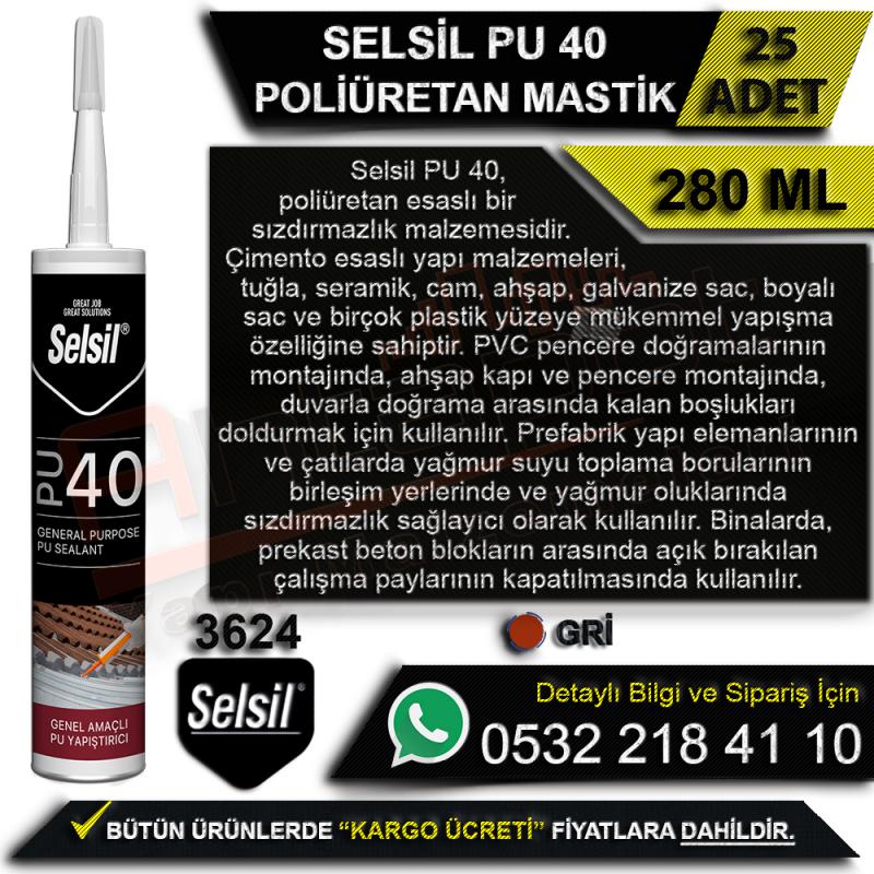 Selsil PU 40 Poliüretan Mastik 280 ML Gri (25 Adet) - Mastik Çeşitleri
