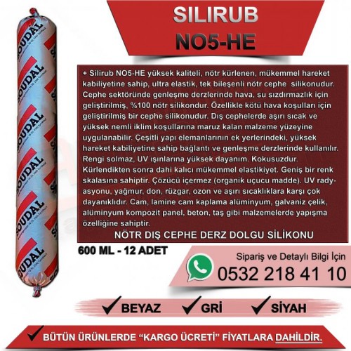 SOUDAL Silirub No5 Nötr İnşaat Silikonu (Beyaz, 600ml, 12 Adet)