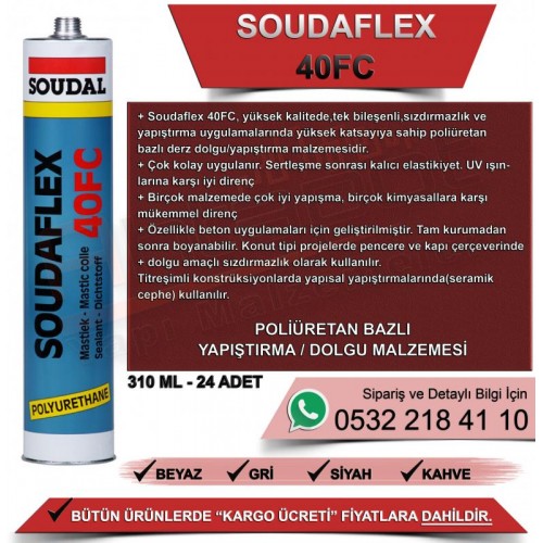 Soudal Soudaflex 40 Fc Poliüretan Mastik Kahverengi 290 ML (24 Adet)
