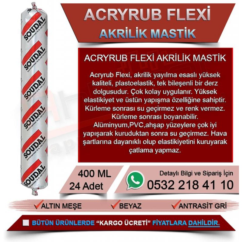 SOUDAL Acryrub Flexi bronz renk silikonize boyanabilir akrilik mastik 400ml 24'lü koli