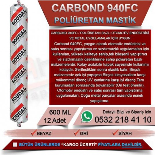 SOUDAL Carbond 940 FC Mastik (Beyaz, 600ml, 12 Adet)