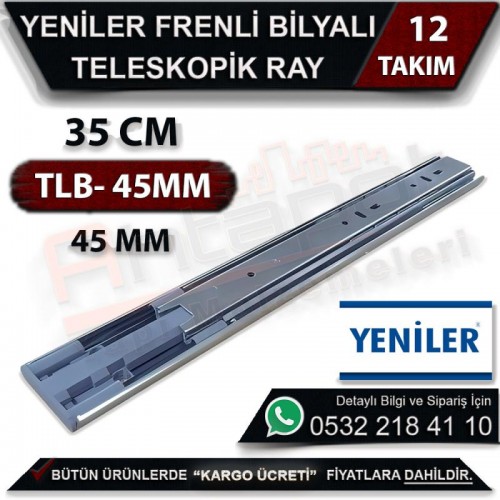 Yeniler 45 Mm Frenli Teleskopik Bilyalı Ray 35 Cm (12 Takım)