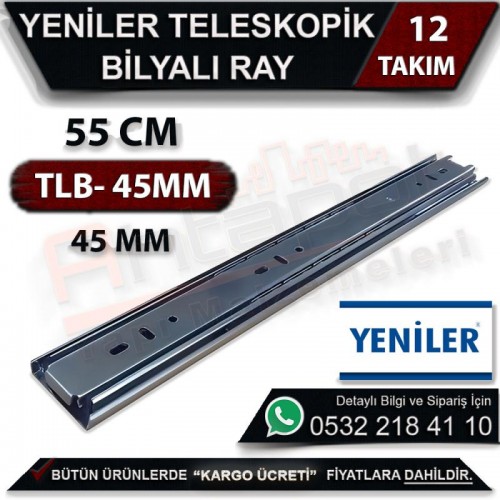 Yeniler 45 Mm Teleskopik Bilyalı Ray 55 Cm (12 Takım)