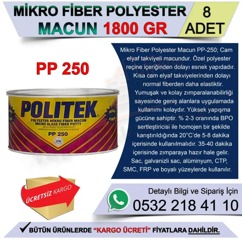 Politek Mikrofiber Polyester Macun 1.800 Gr (8 Adet) - Oto Tamir Macunları