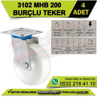 3102 MHB 200 Tablalı Burçlu Teker (4 ADET)