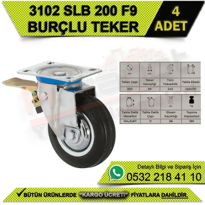 3102 SLB 200 Tablalı Burçlu Teker Frenli (4 ADET)