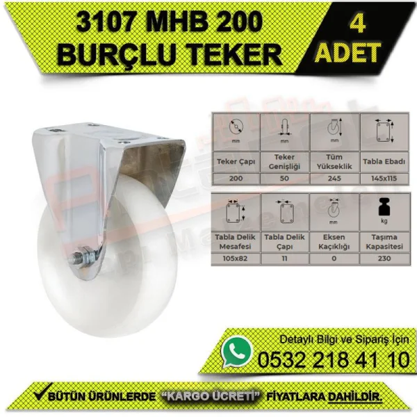 3107 MHB 200 Sabit Burçlu Tekerlek (4 ADET) - Tekerlekler 3107 MHB 200 Sabit Burçlu Tekerlek (4 ADET) | Tekerlekler