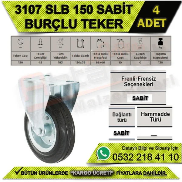 3107 SLB 150 Sabit Burçlu Tekerlek (4 ADET) - Tekerlekler 3107 SLB 150 Sabit Burçlu Tekerlek (4 ADET) | Tekerlekler