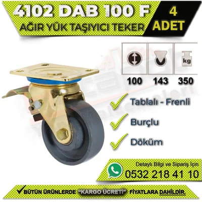 4102 DAB 100 F لوح حمل ثقيل، جلبة، عجلة من الحديد الزهر مع فرامل (4 قطع)