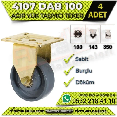 4107 DAB 100 Ağır Yük Taşıyıcı Sabit Burçlu Döküm Teker (4 ADET)