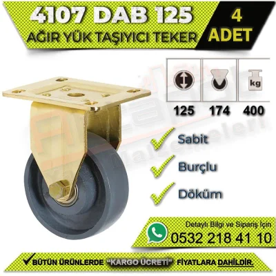 4107 DAB 125 Ağır Yük Taşıyıcı Sabit Burçlu Döküm Teker (4 ADET)