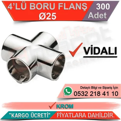 4 Piece Pipe Flange Screw Ø25 Chrome (300 Pieces)