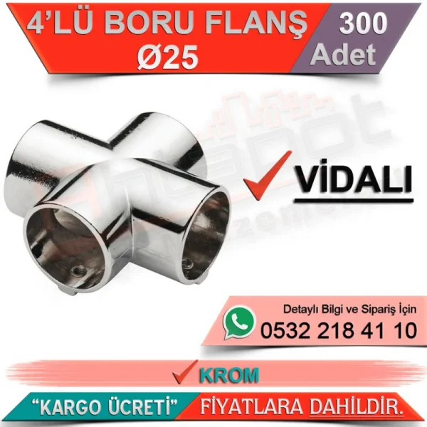4’Lü Boru Flanşı Vidalı Ø25 Krom (300 Adet) - Hırdavat Çeşitleri 4’Lü Boru Flanşı Vidalı Ø25 Krom (300 Adet) | Hırdavat Çeşitleri
