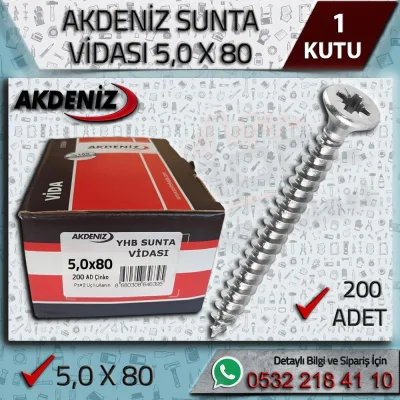Akdeniz 5x80 mm Chipboard and Wood Screw, 200 Pieces